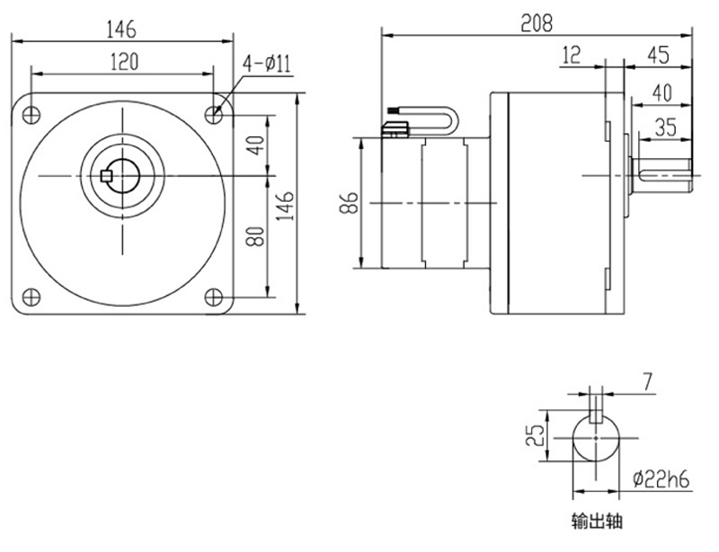 SV22-100W（B法蘭）微型永磁減速電機(jī)圖紙